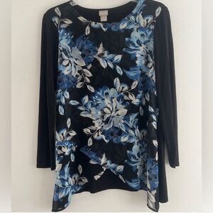 Chico’s Blouse Top size 1 medium long sleeve bout neck